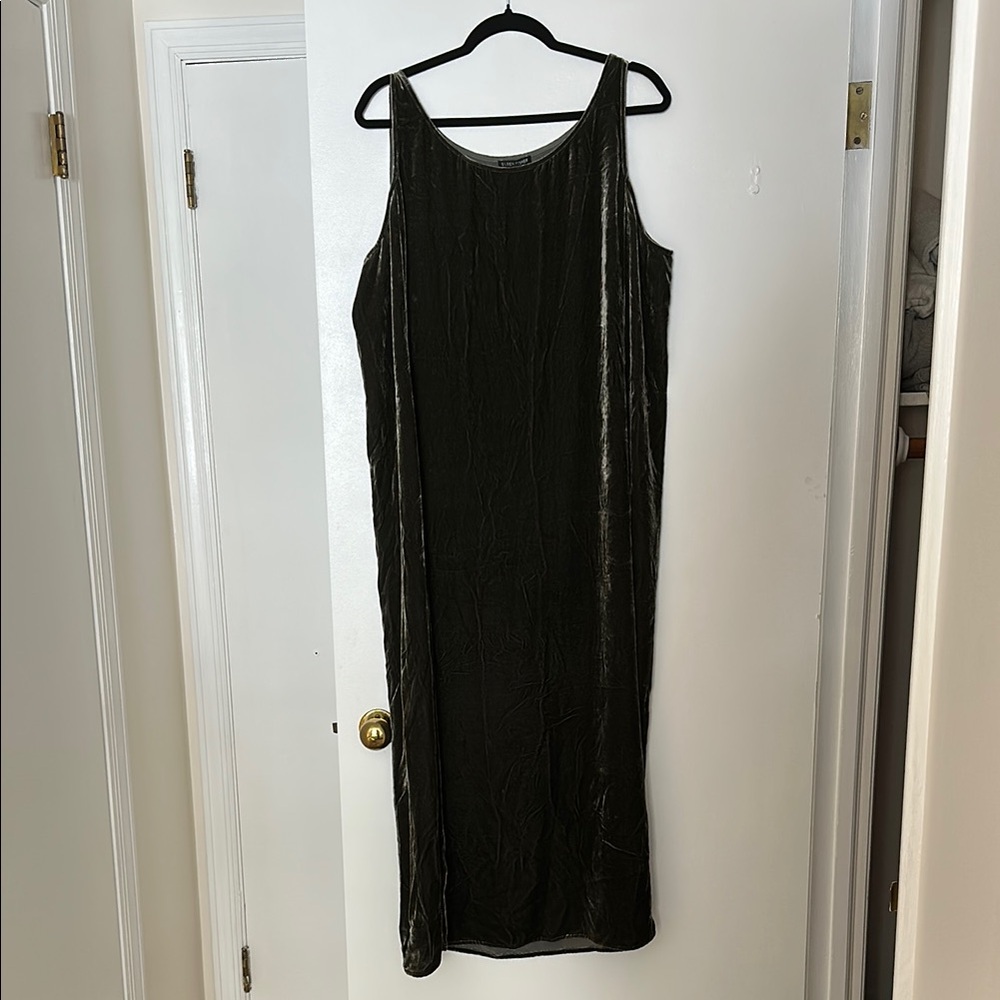 Eileen Fisher Olive Green Sleeveless Velvet Dress